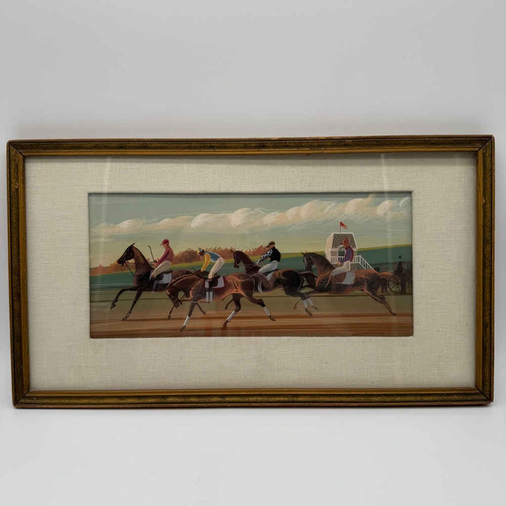 Original Chuck Wilkinson Horse Racing Gouache Painting Vintage Mid Century Art